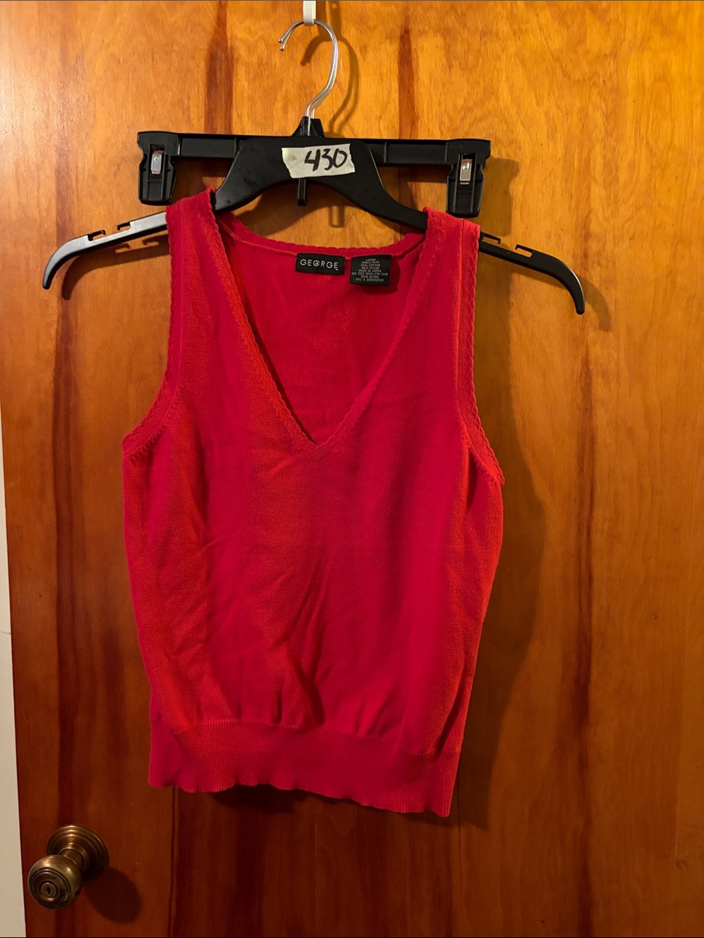 George Red V-Neck Sleeveless Knit Tank Top
